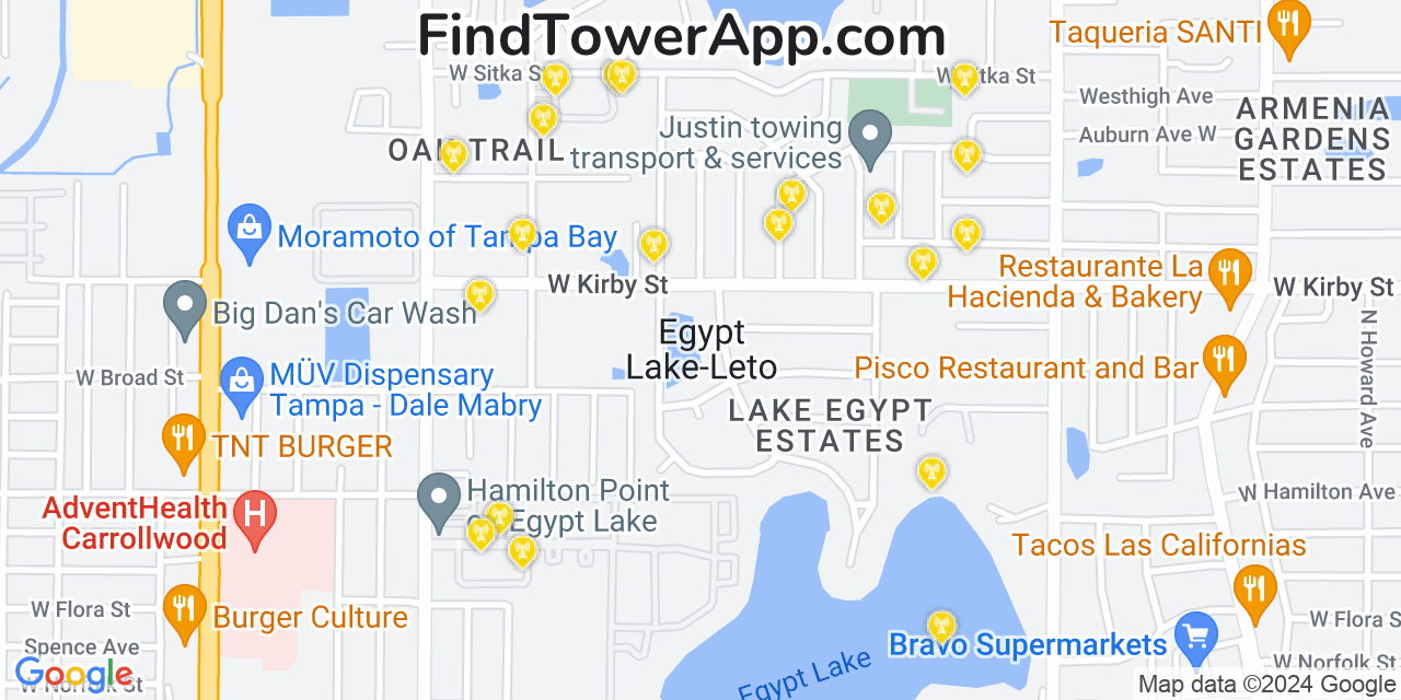 Verizon 4G/5G cell tower coverage map Egypt Lake Leto, Florida