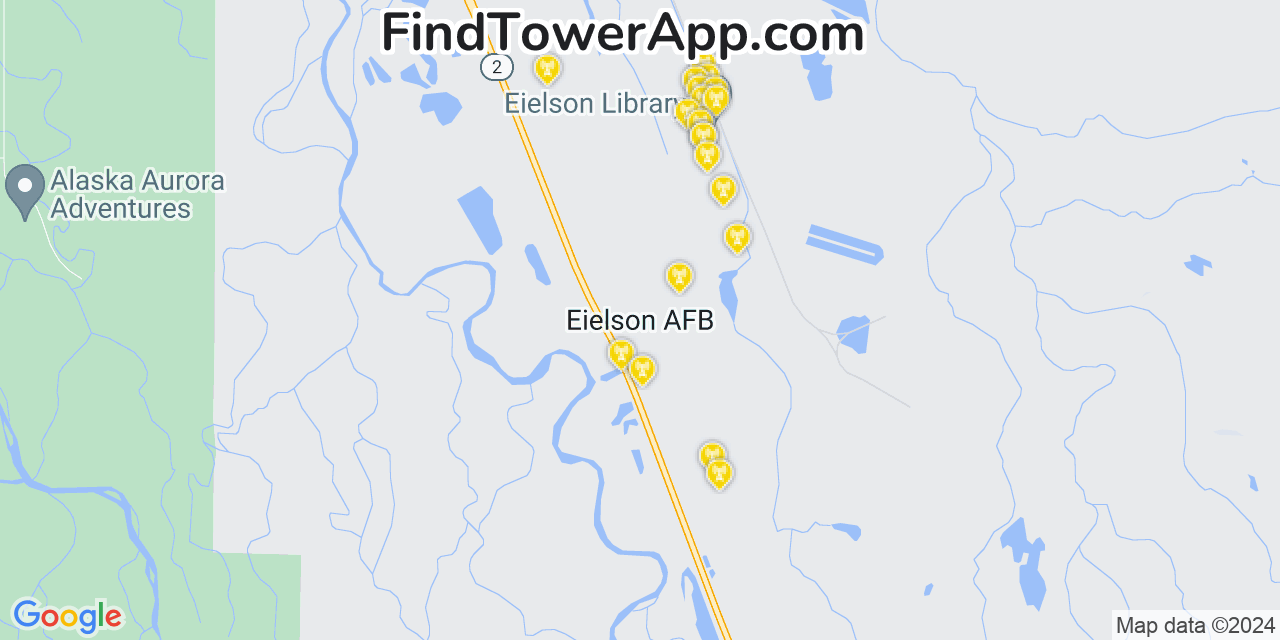 T-Mobile 4G/5G cell tower coverage map Eielson Air Force Base, Alaska