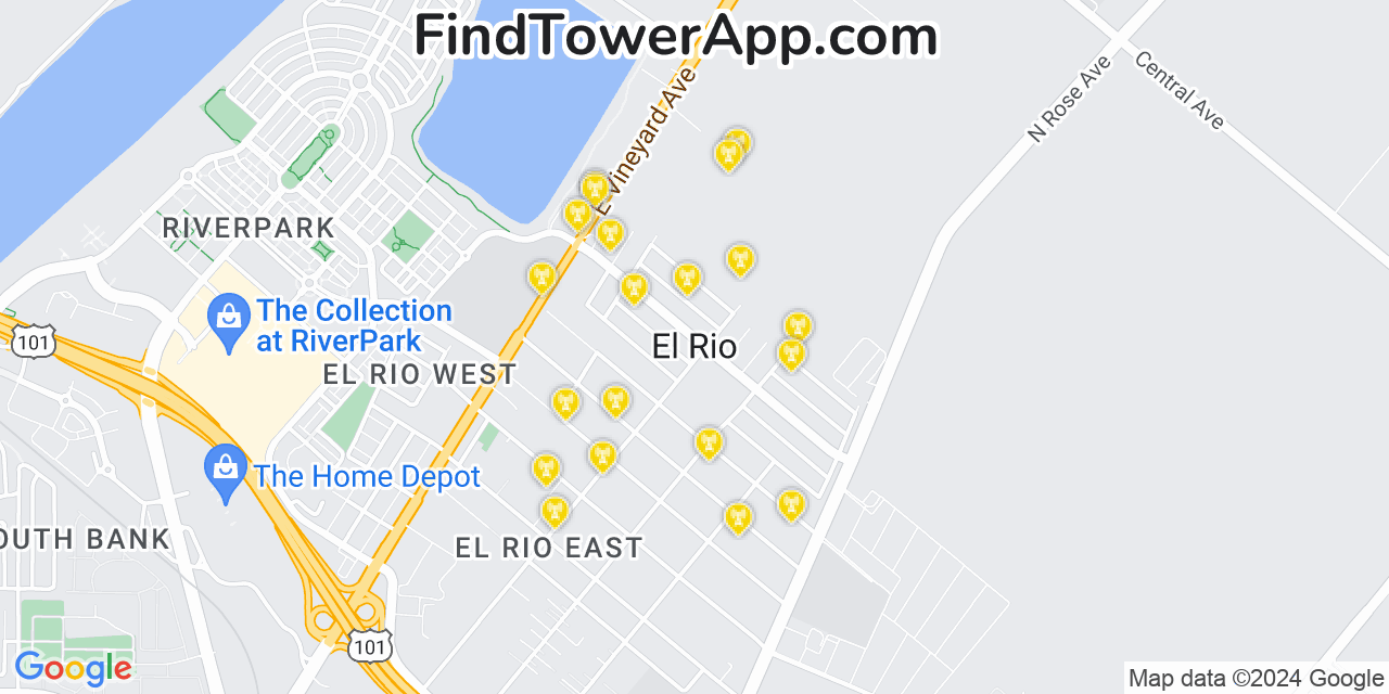 AT&T 4G/5G cell tower coverage map El Rio, California