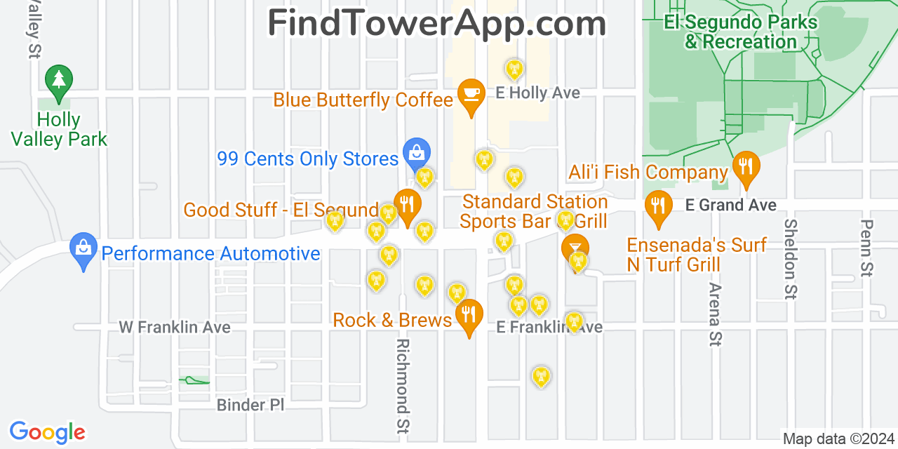 Verizon 4G/5G cell tower coverage map El Segundo, California