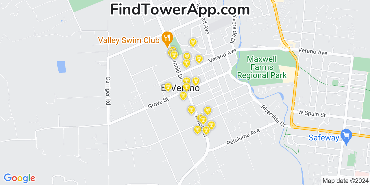 AT&T 4G/5G cell tower coverage map El Verano, California