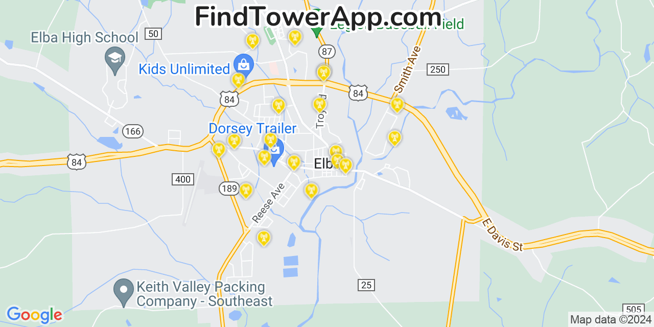 AT&T 4G/5G cell tower coverage map Elba, Alabama