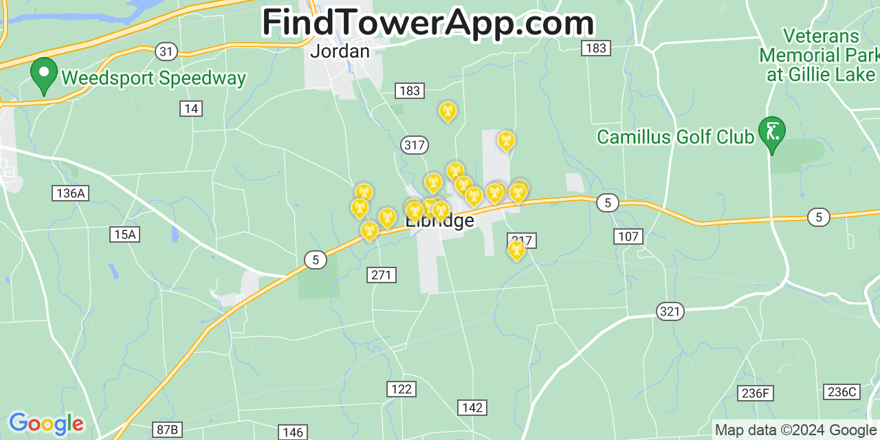 AT&T 4G/5G cell tower coverage map Elbridge, New York