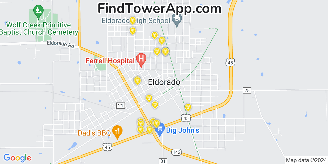 AT&T 4G/5G cell tower coverage map Eldorado, Illinois