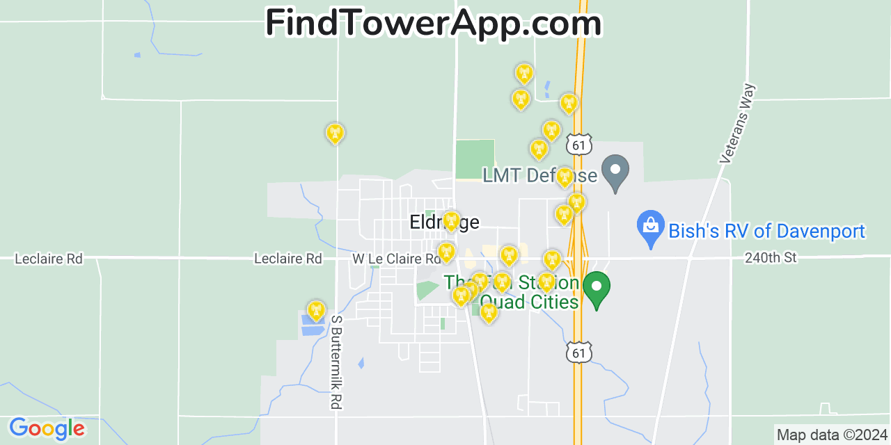 Verizon 4G/5G cell tower coverage map Eldridge, Iowa