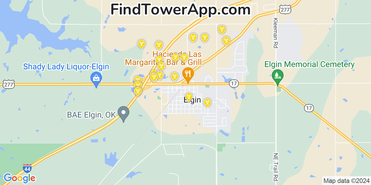 AT&T 4G/5G cell tower coverage map Elgin, Oklahoma