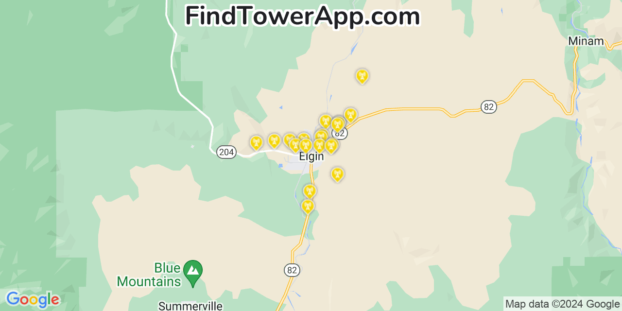 AT&T 4G/5G cell tower coverage map Elgin, Oregon