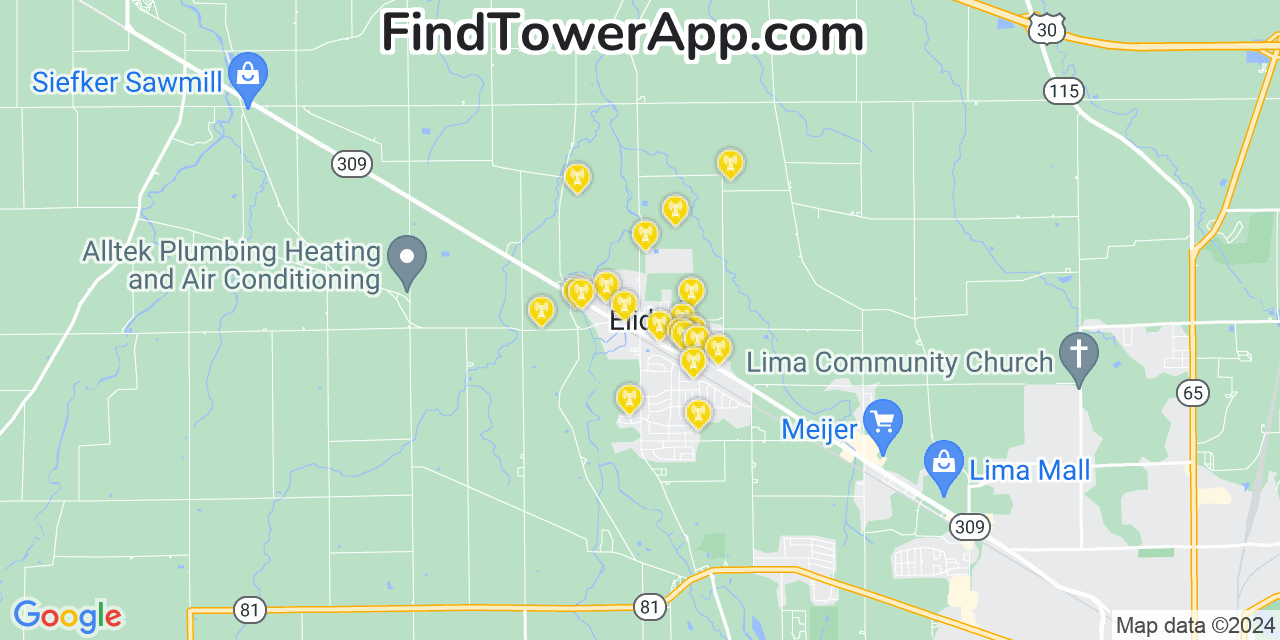 Verizon 4G/5G cell tower coverage map Elida, Ohio