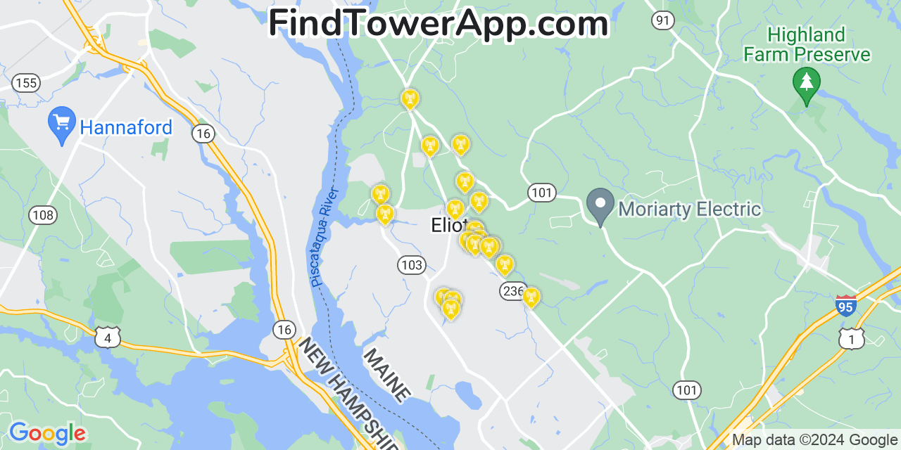 AT&T 4G/5G cell tower coverage map Eliot, Maine