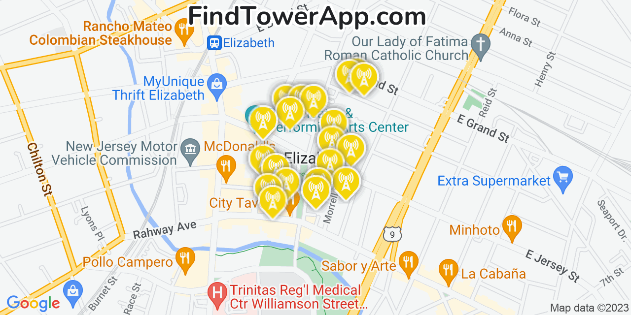 Elizabeth New Jersey Cell Tower Coverage Map