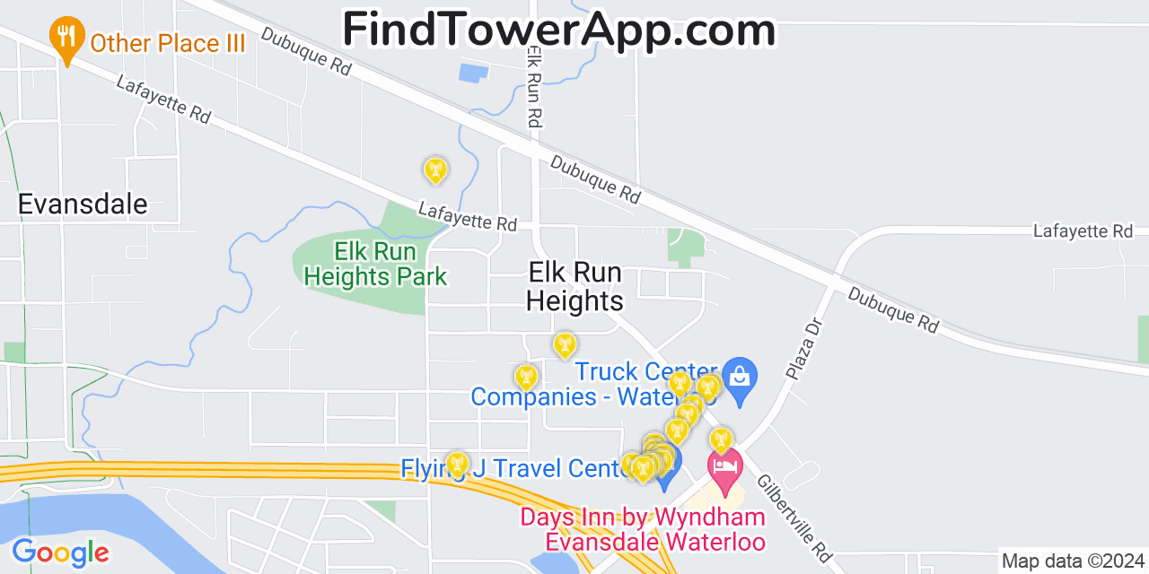 AT&T 4G/5G cell tower coverage map Elk Run Heights, Iowa