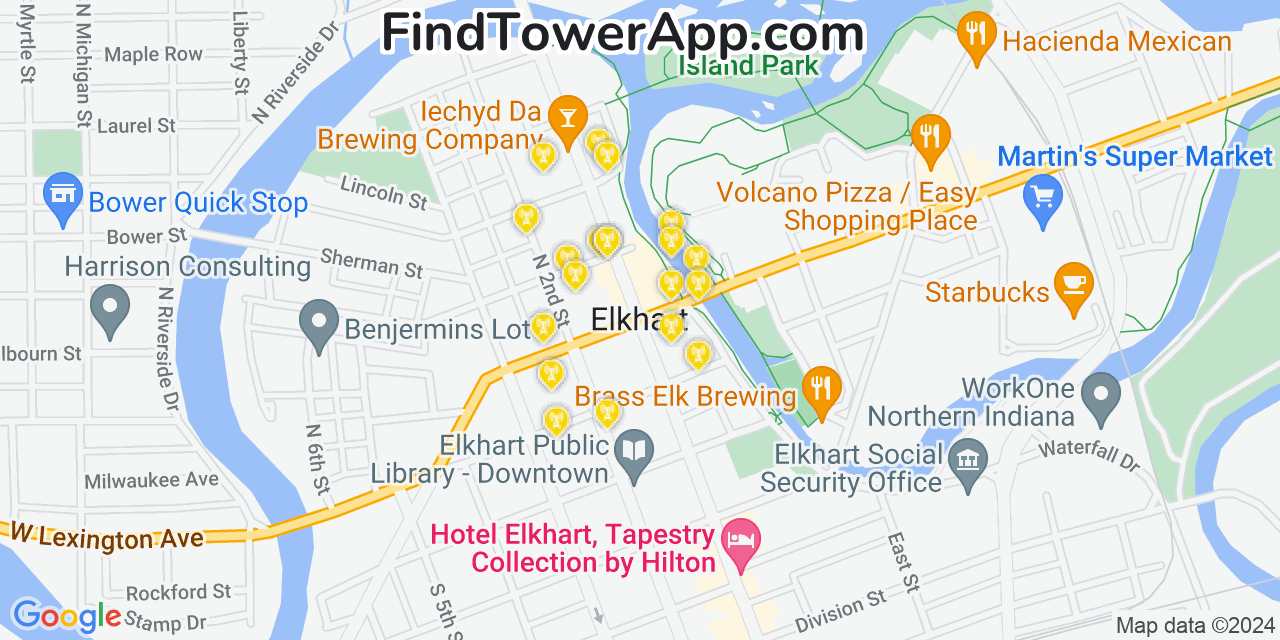 T-Mobile 4G/5G cell tower coverage map Elkhart, Indiana