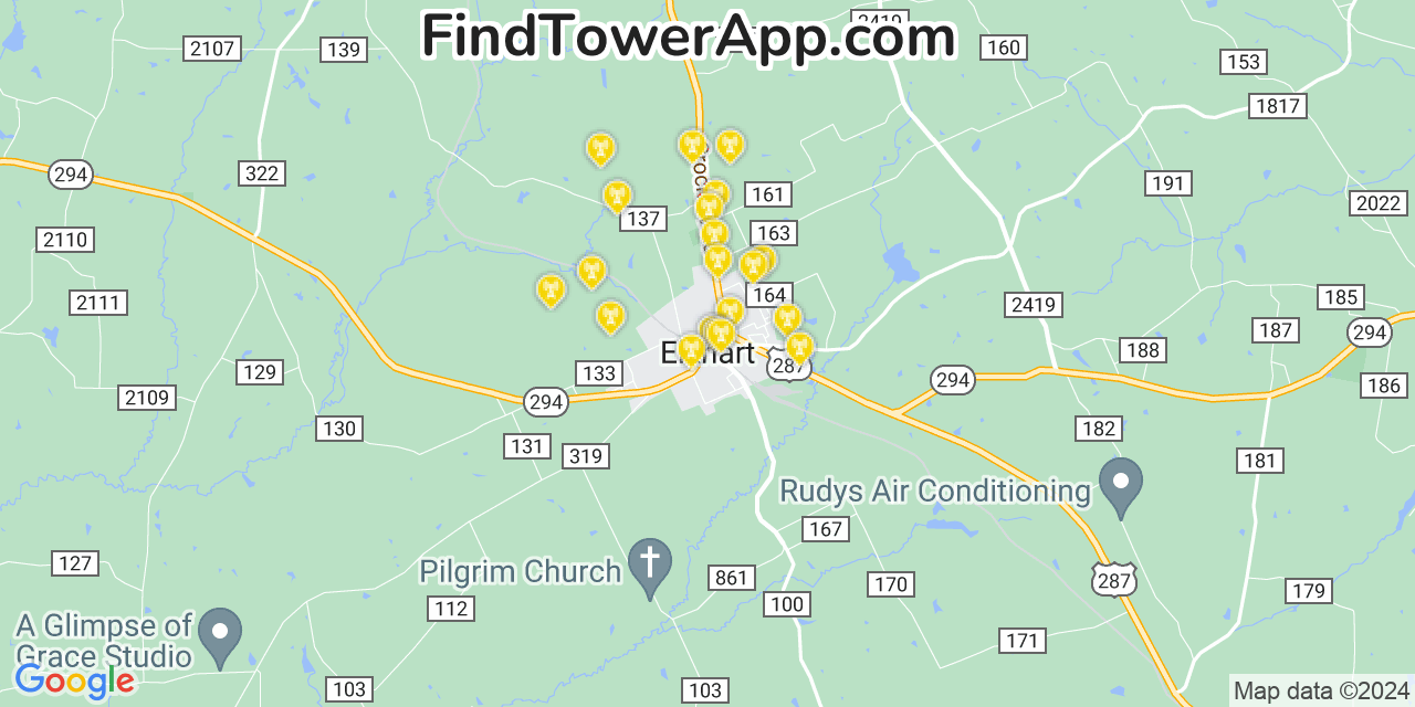 AT&T 4G/5G cell tower coverage map Elkhart, Texas