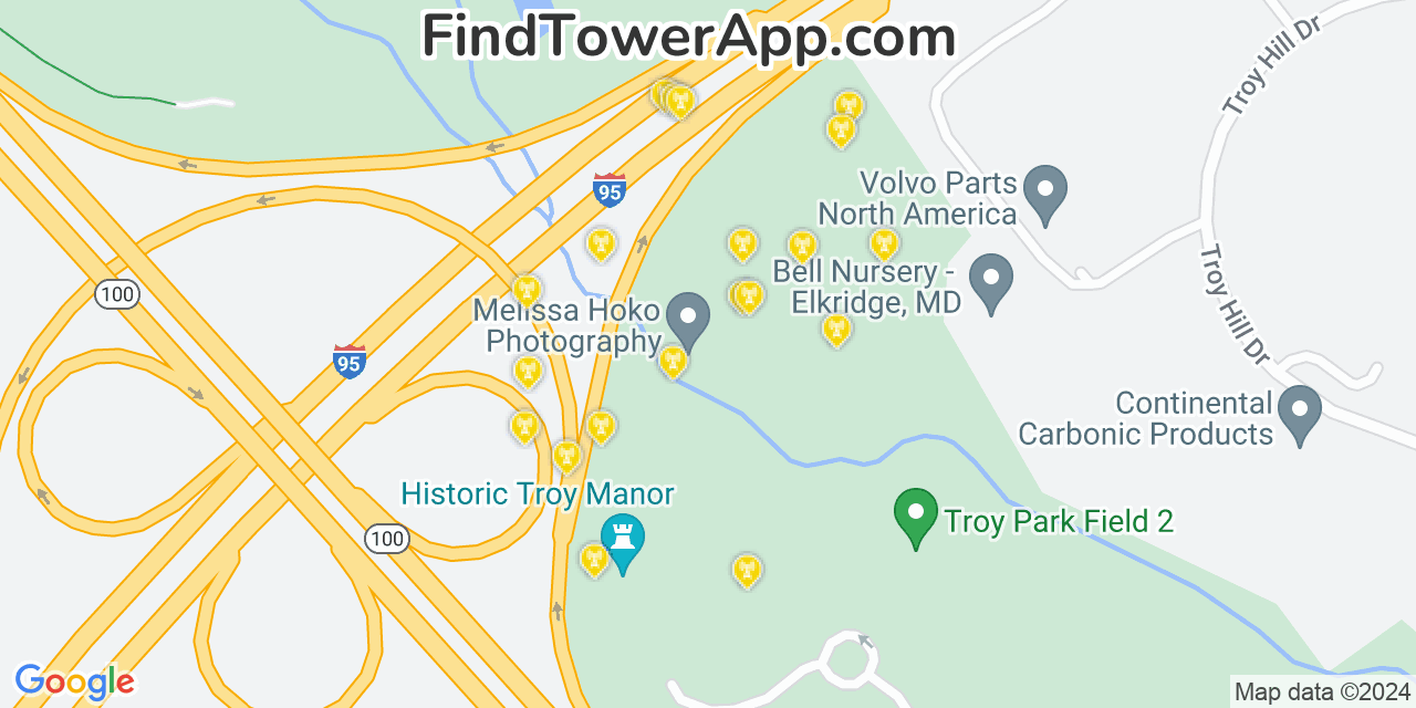 AT&T 4G/5G cell tower coverage map Elkridge, Maryland