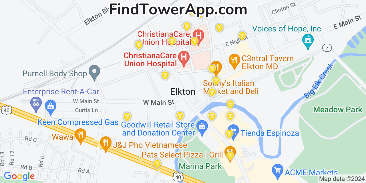 AT&T 4G/5G cell tower coverage map Elkton, Maryland