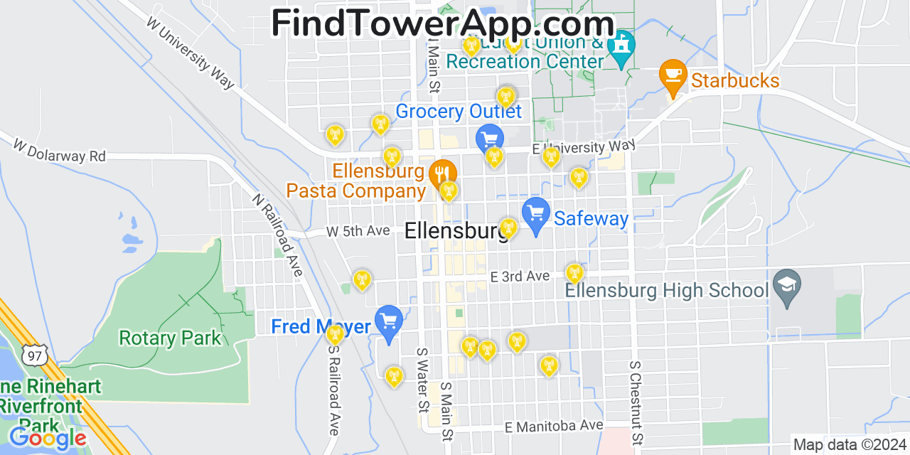 T-Mobile 4G/5G cell tower coverage map Ellensburg, Washington