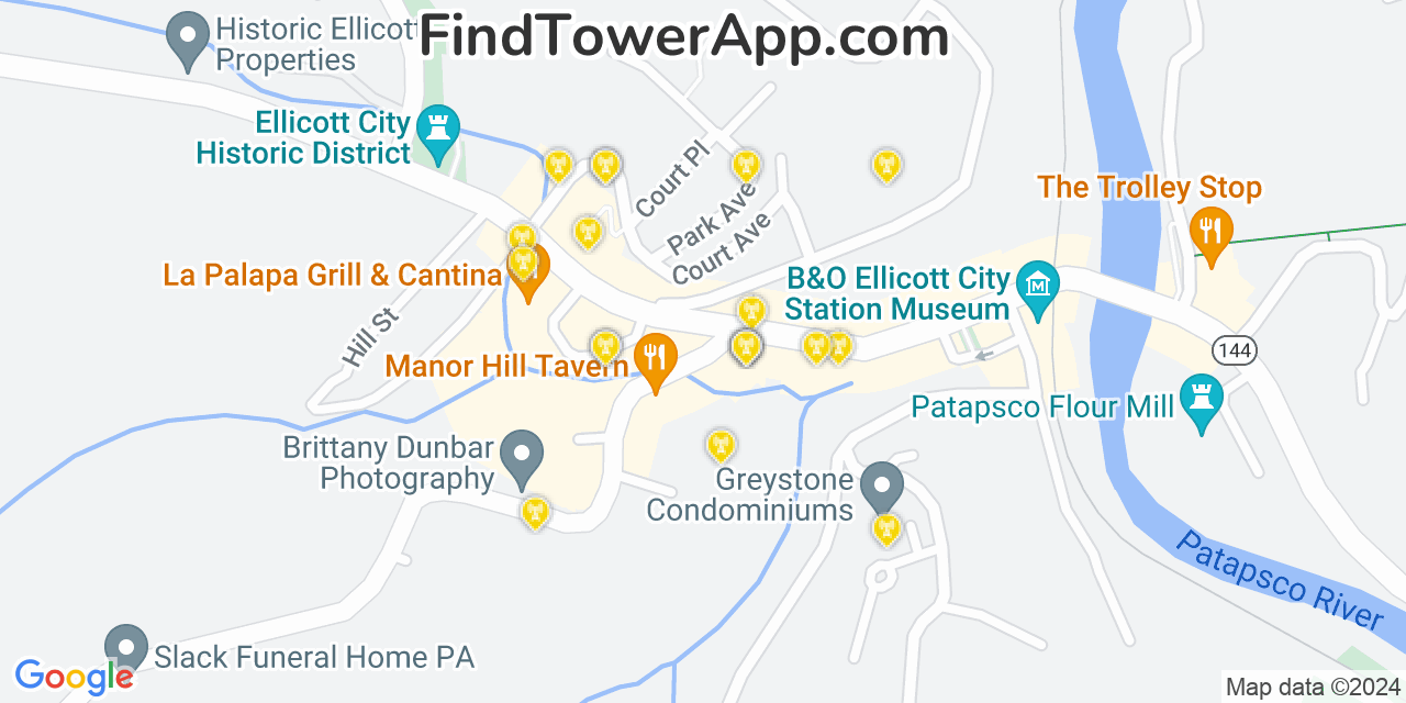 AT&T 4G/5G cell tower coverage map Ellicott City, Maryland