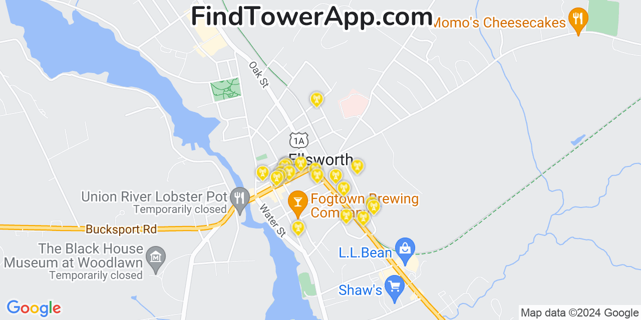 AT&T 4G/5G cell tower coverage map Ellsworth, Maine