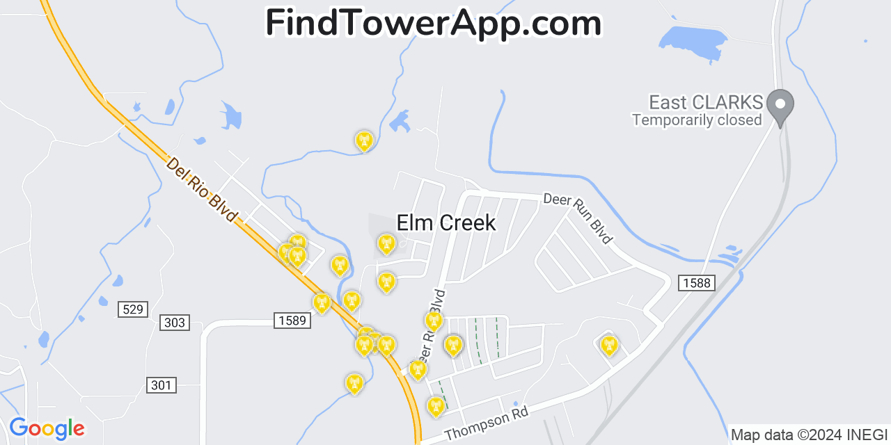 AT&T 4G/5G cell tower coverage map Elm Creek, Texas