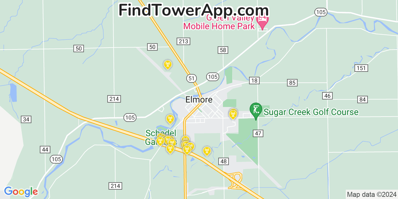 Verizon 4G/5G cell tower coverage map Elmore, Ohio