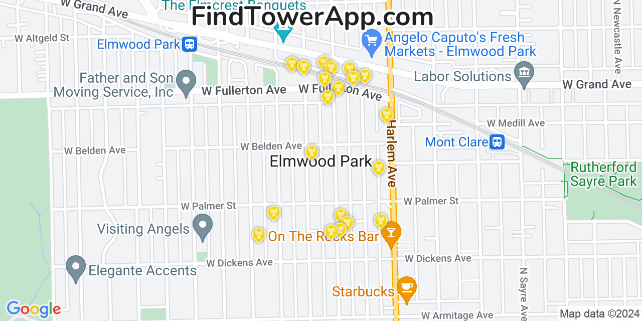 T-Mobile 4G/5G cell tower coverage map Elmwood Park, Illinois