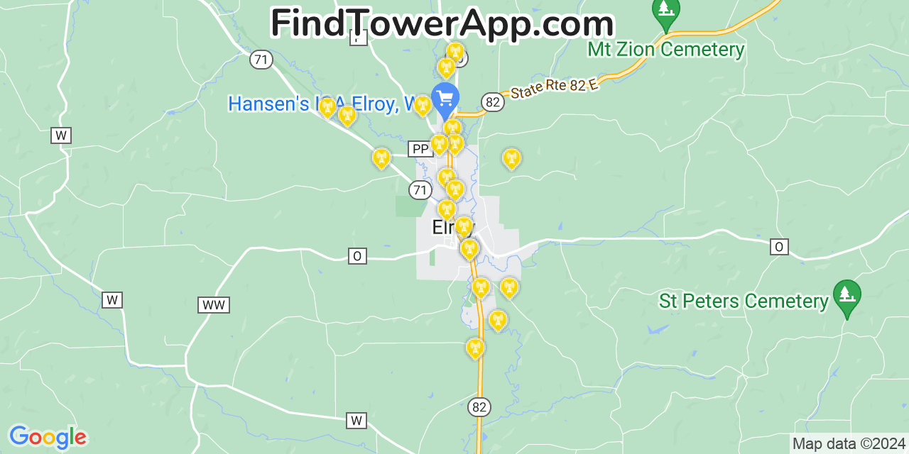 Verizon 4G/5G cell tower coverage map Elroy, Wisconsin