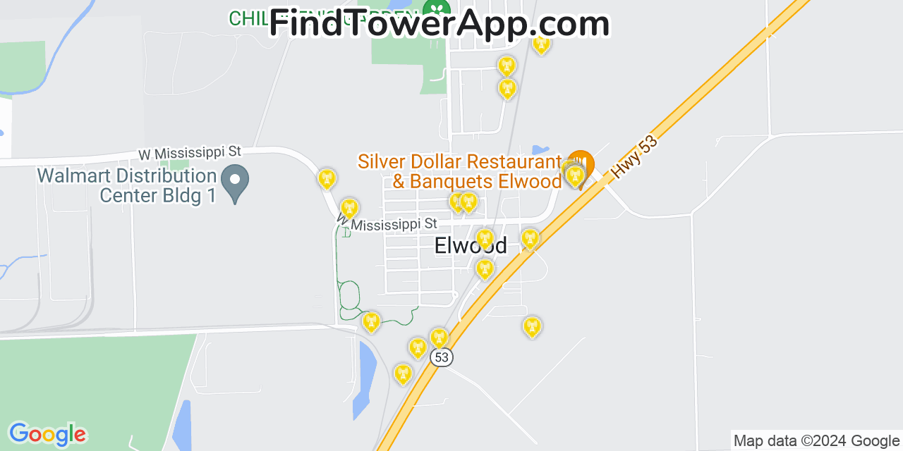 AT&T 4G/5G cell tower coverage map Elwood, Illinois