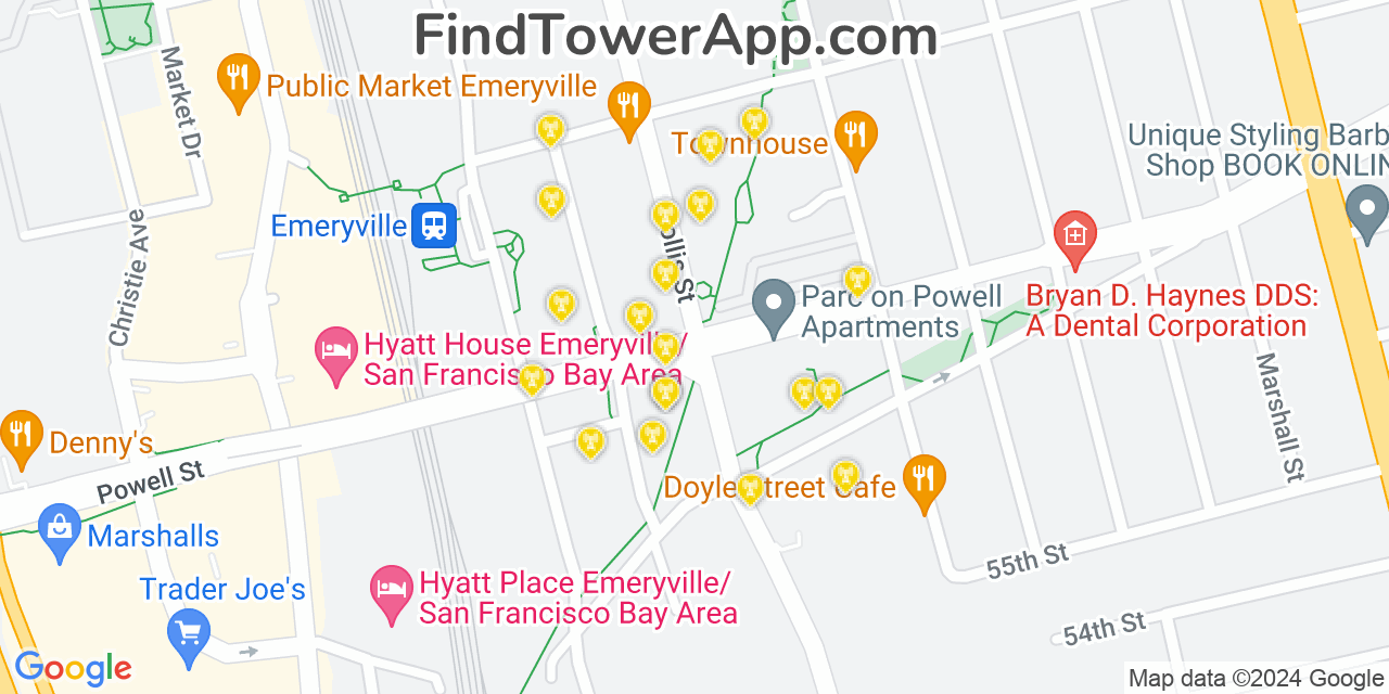 T-Mobile 4G/5G cell tower coverage map Emeryville, California