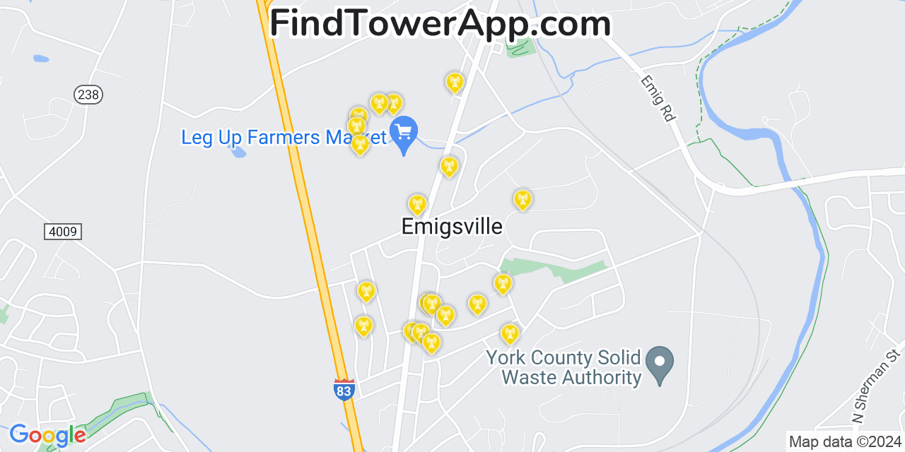 T-Mobile 4G/5G cell tower coverage map Emigsville, Pennsylvania