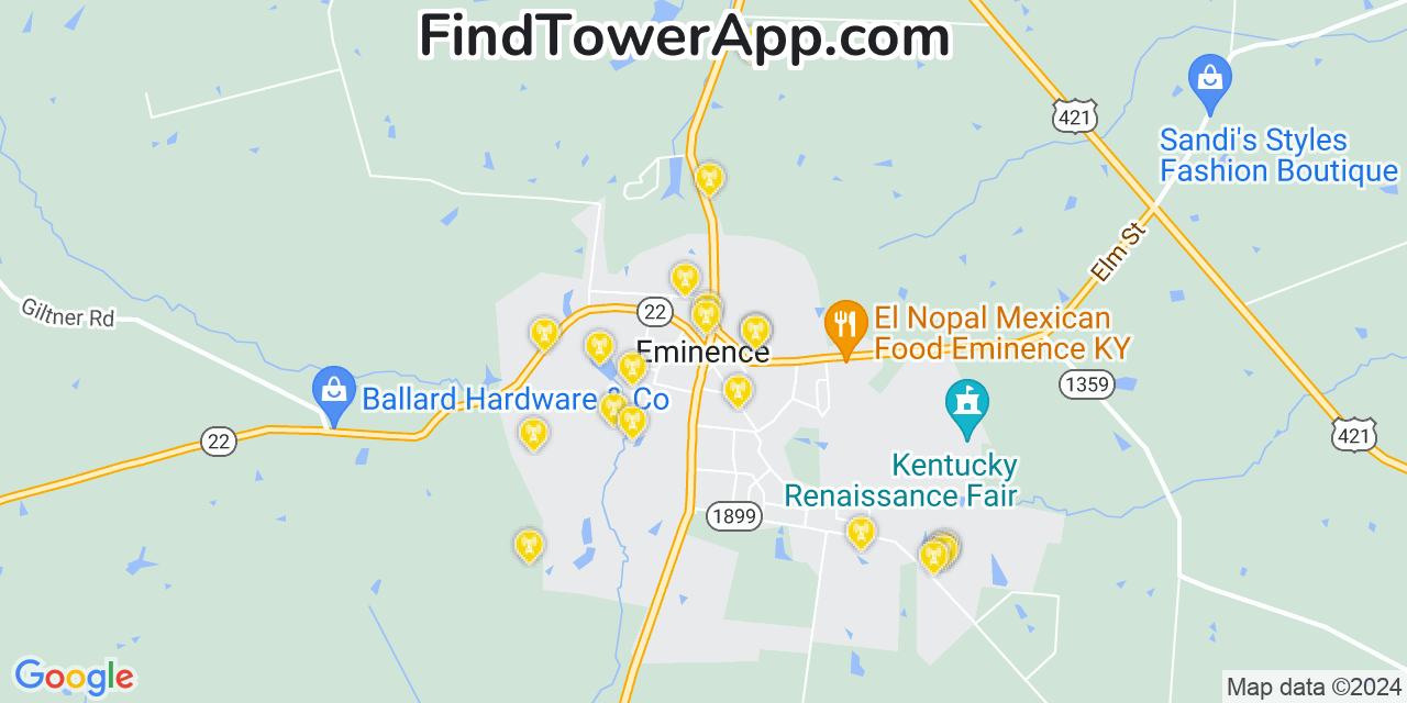 Verizon 4G/5G cell tower coverage map Eminence, Kentucky