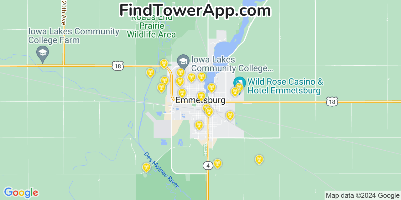 Verizon 4G/5G cell tower coverage map Emmetsburg, Iowa