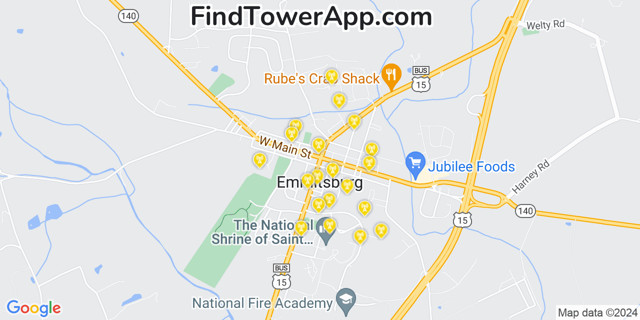 AT&T 4G/5G cell tower coverage map Emmitsburg, Maryland