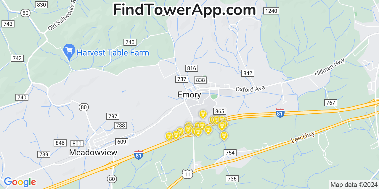 AT&T 4G/5G cell tower coverage map Emory, Virginia