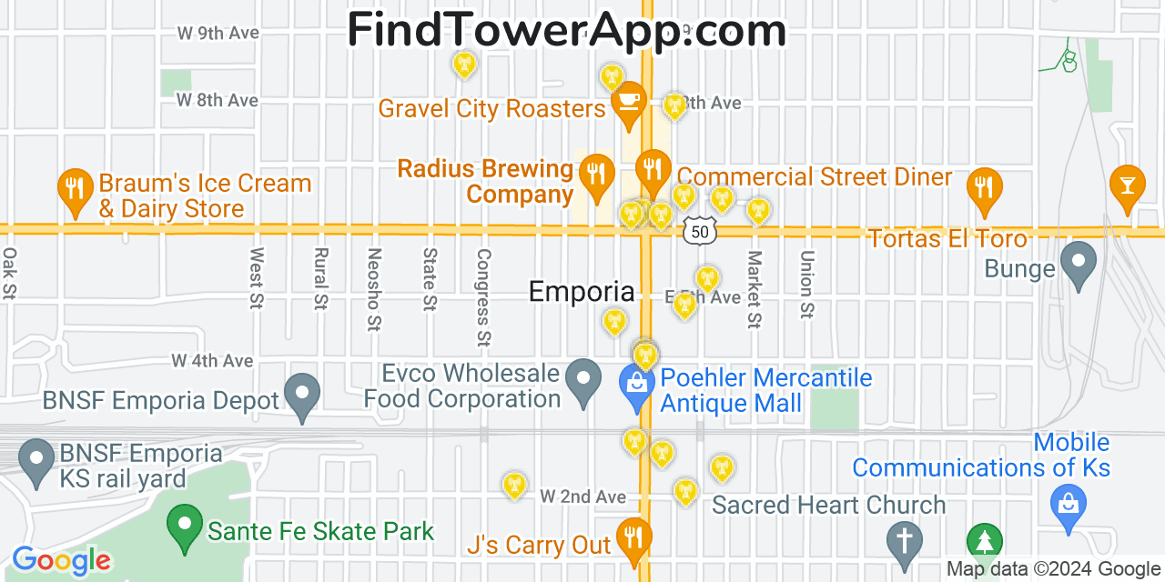 T-Mobile 4G/5G cell tower coverage map Emporia, Kansas