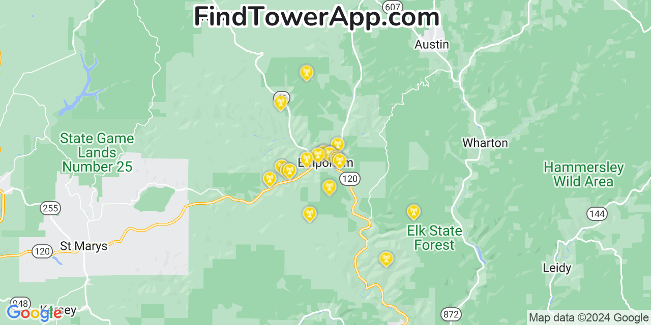 T-Mobile 4G/5G cell tower coverage map Emporium, Pennsylvania