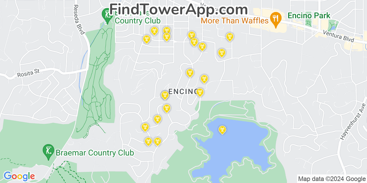 AT&T 4G/5G cell tower coverage map Encino, California