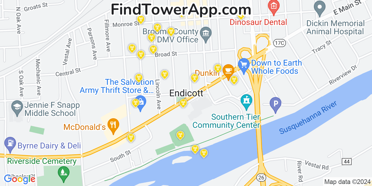 T-Mobile 4G/5G cell tower coverage map Endicott, New York