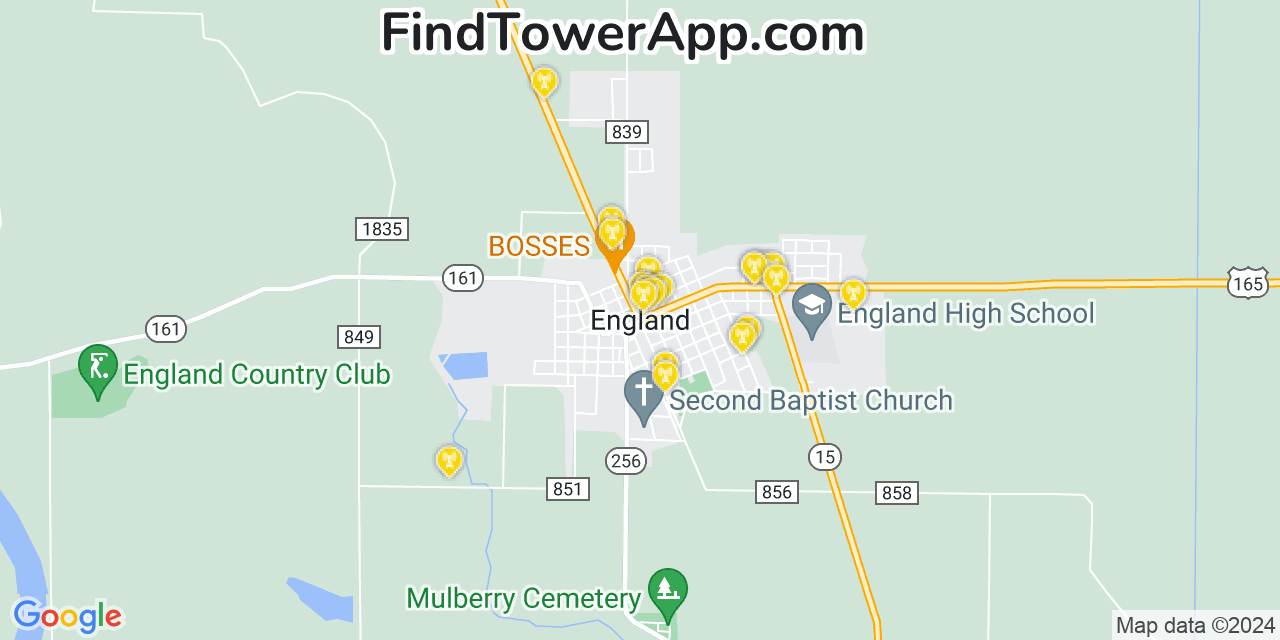 AT&T 4G/5G cell tower coverage map England, Arkansas