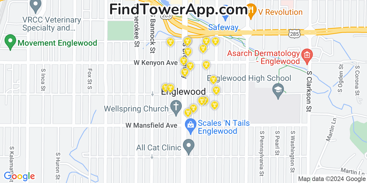 T-Mobile 4G/5G cell tower coverage map Englewood, Colorado