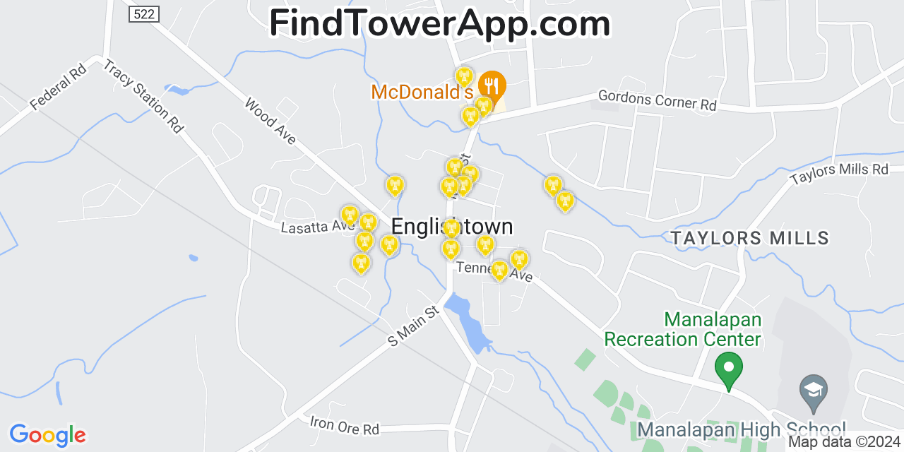 AT&T 4G/5G cell tower coverage map Englishtown, New Jersey