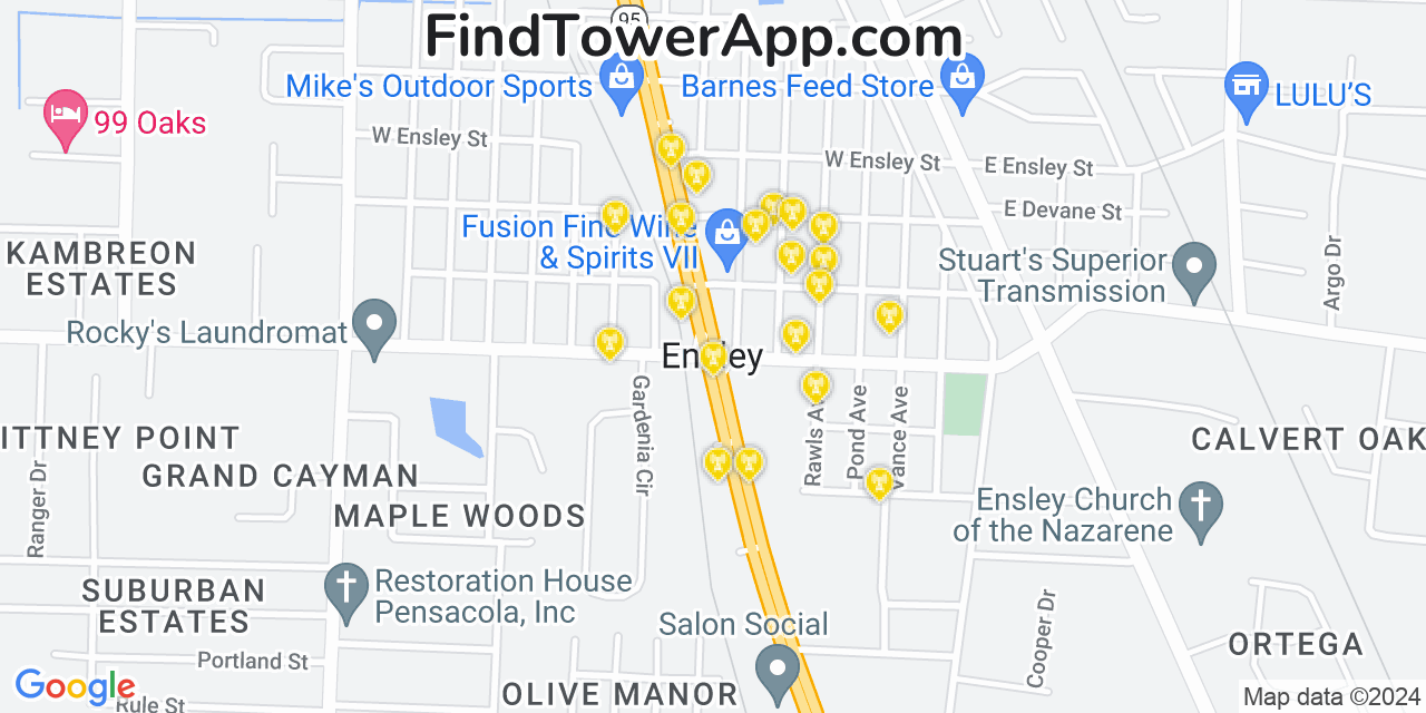 Verizon 4G/5G cell tower coverage map Ensley, Florida