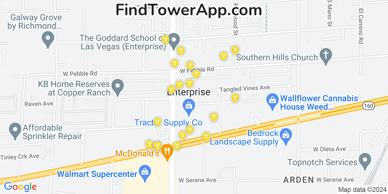 AT&T 4G/5G cell tower coverage map Enterprise, Nevada