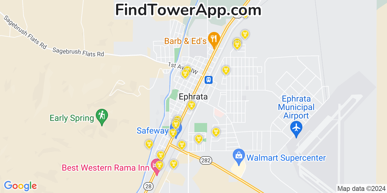 T-Mobile 4G/5G cell tower coverage map Ephrata, Washington