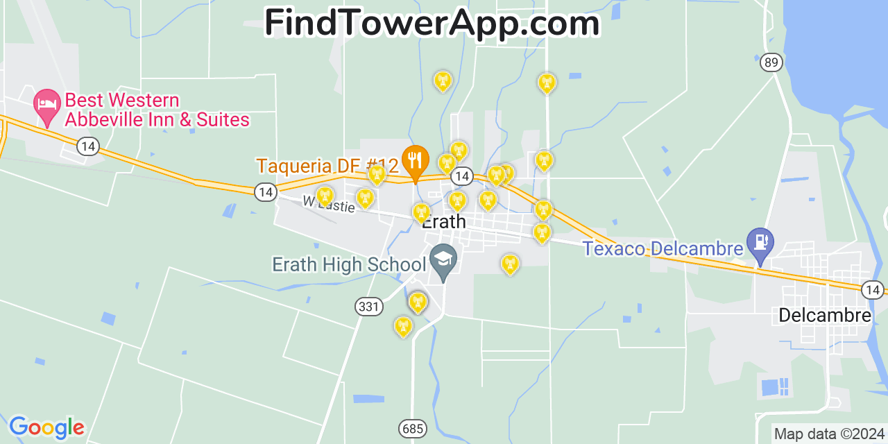 T-Mobile 4G/5G cell tower coverage map Erath, Louisiana