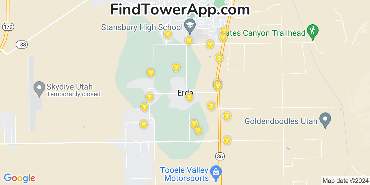 Verizon 4G/5G cell tower coverage map Erda, Utah