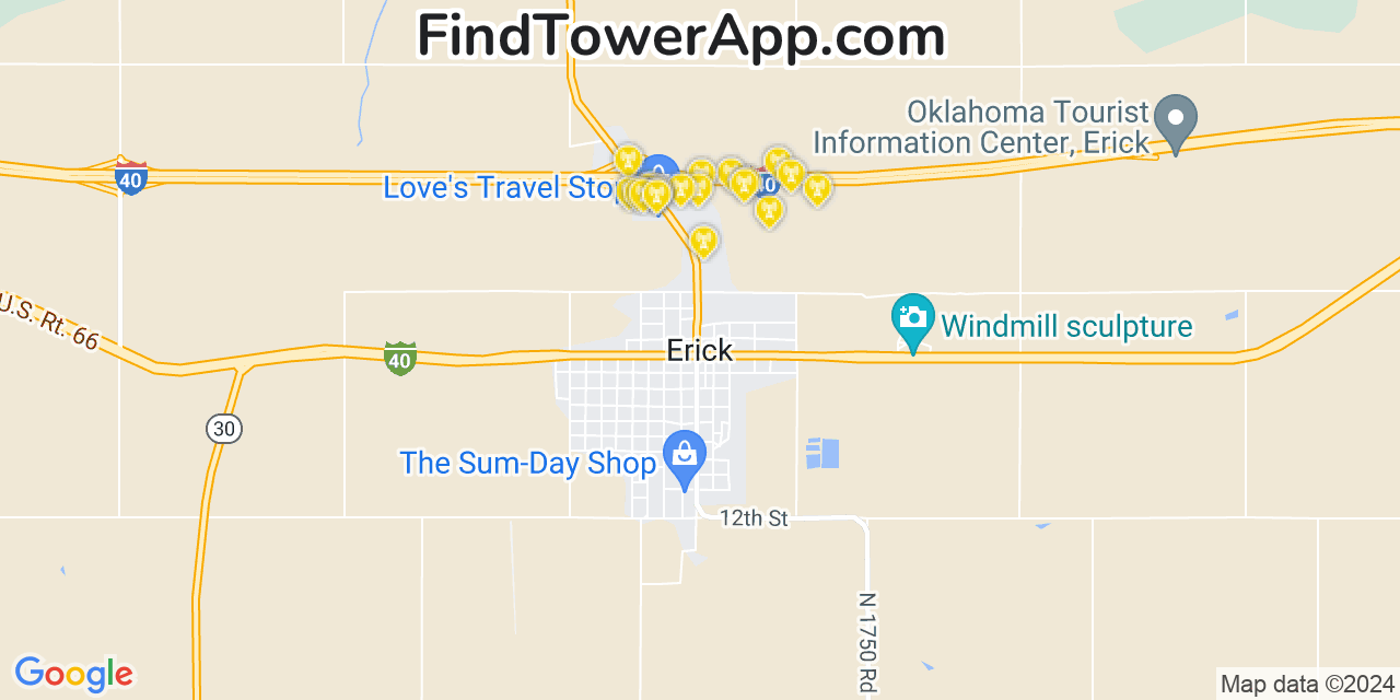 AT&T 4G/5G cell tower coverage map Erick, Oklahoma