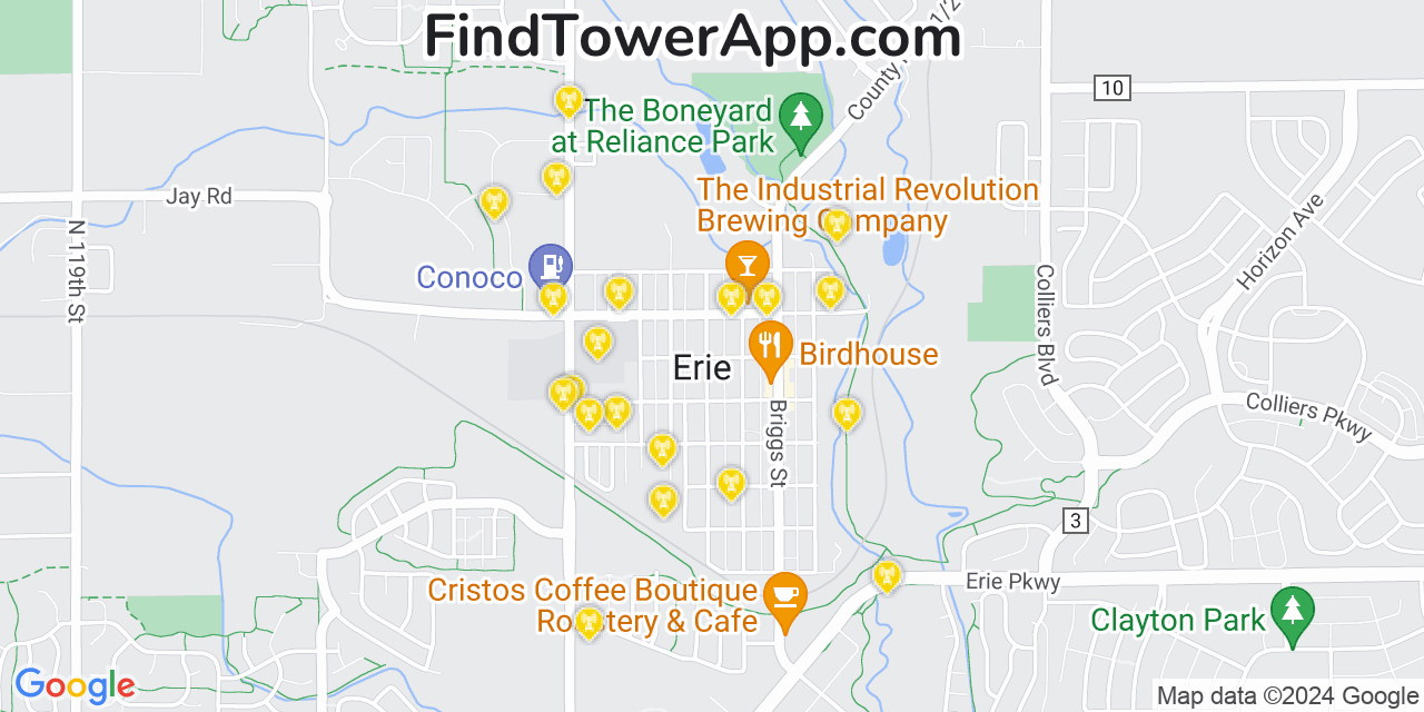 AT&T 4G/5G cell tower coverage map Erie, Colorado