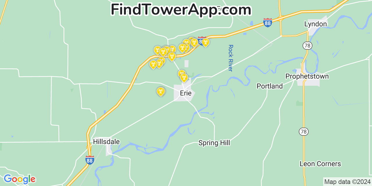 AT&T 4G/5G cell tower coverage map Erie, Illinois