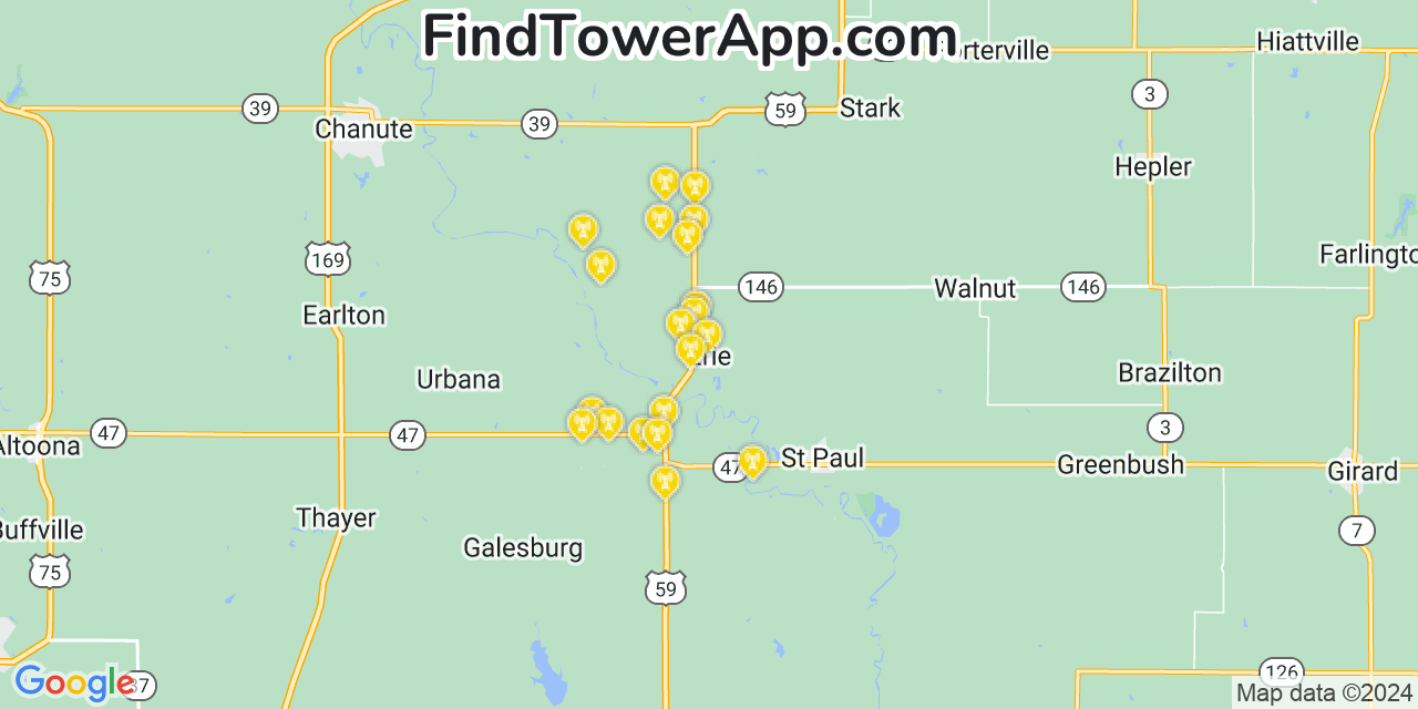 Verizon 4G/5G cell tower coverage map Erie, Kansas