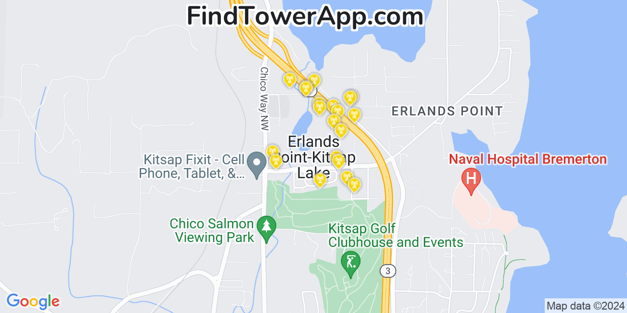 Verizon 4G/5G cell tower coverage map Erlands Point Kitsap Lake, Washington